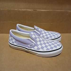 NEW Vans Skateboard Slip On Shoes Youth 1 Checkered Purple White Casual